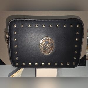 Valentino Orlandi Black Crossbody Bag with Gold Studs